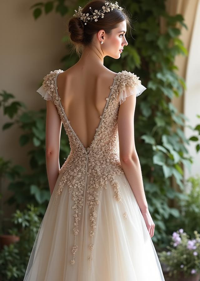 Robe de mariée haute couture ornée de fleurs brodées, collection 'Héritage Floral', Fleur Atelier