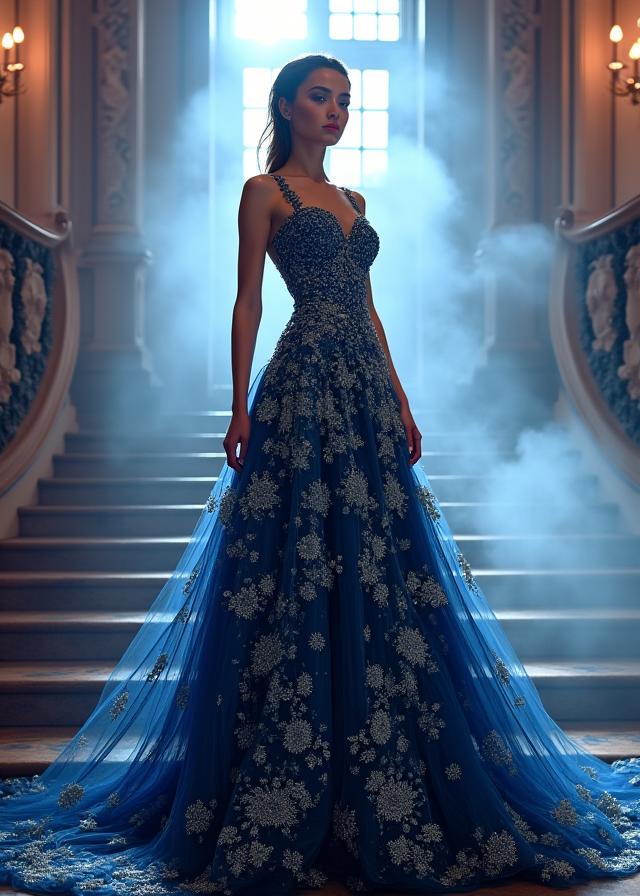 Robe de soirée spectaculaire en soie brodée, collection Haute Couture 'Rêve Éthéré', Fleur Atelier