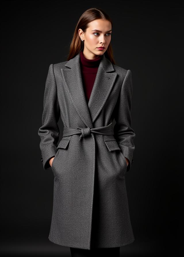 Manteau en laine texturée grise de la collection Automne-Hiver 2023, Fleur Atelier