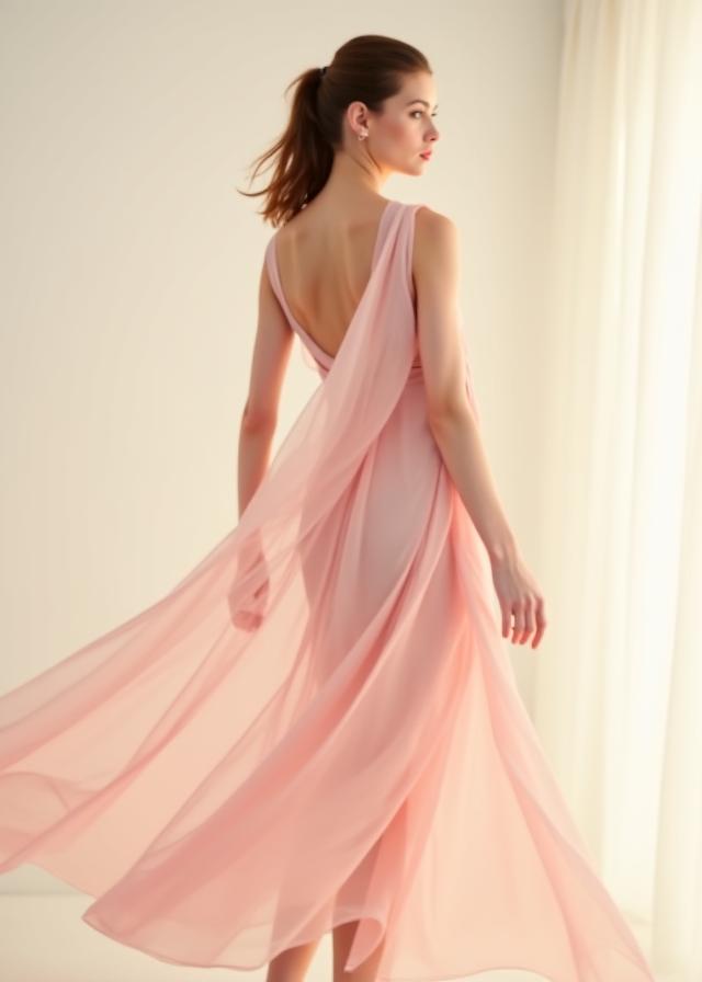 Robe fluide rose pâle de la collection Printemps-Été 2024, Fleur Atelier