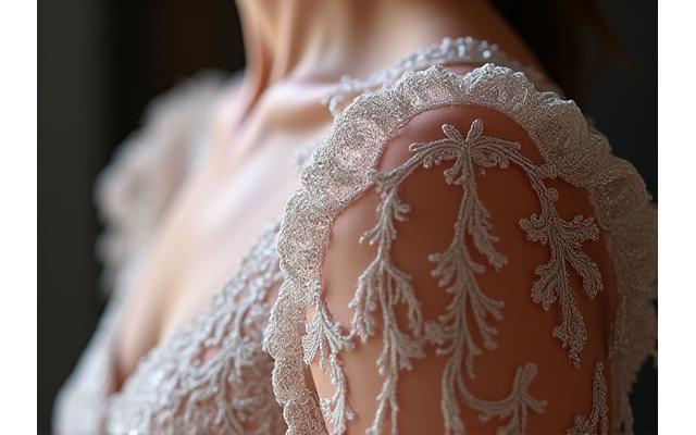 Une robe de haute couture époustouflante, brodée à la main.