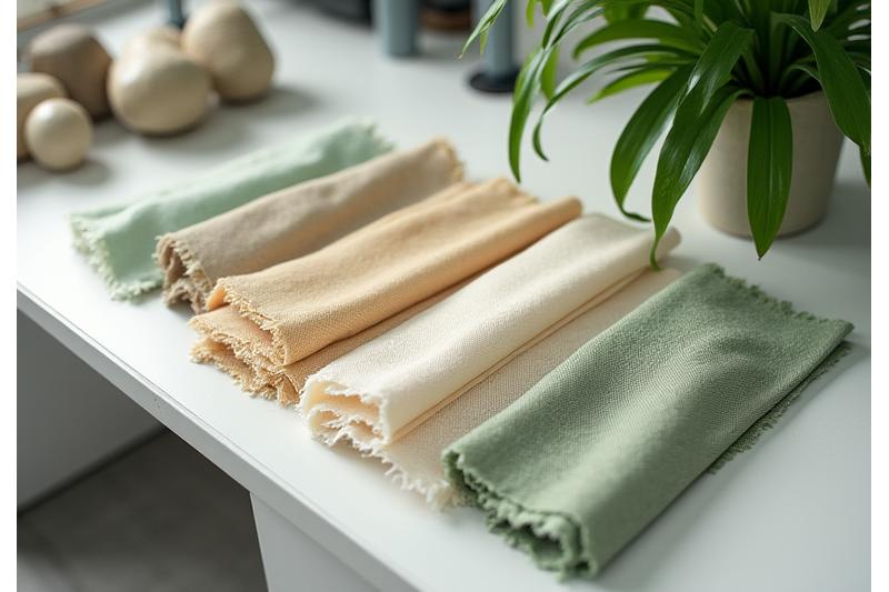 Échantillons de tissus durables et innovants dans un laboratoire textile moderne.